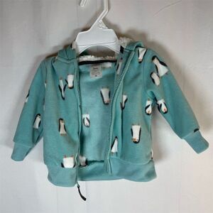 Carter’s Baby Unisex Fleece Full-Zip Hoodie Jacket Penguin Print Size 3M